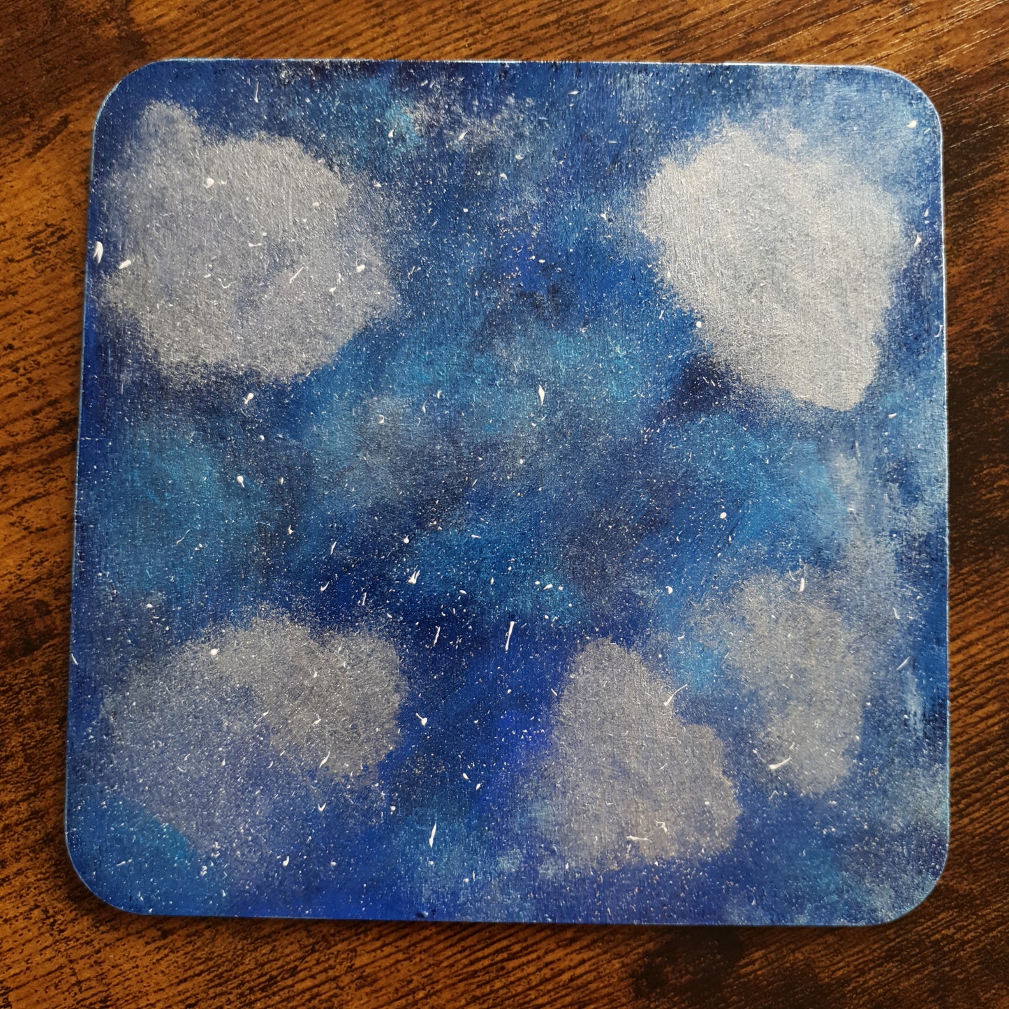 Blue galaxy with silver clouds - Wooden Painting