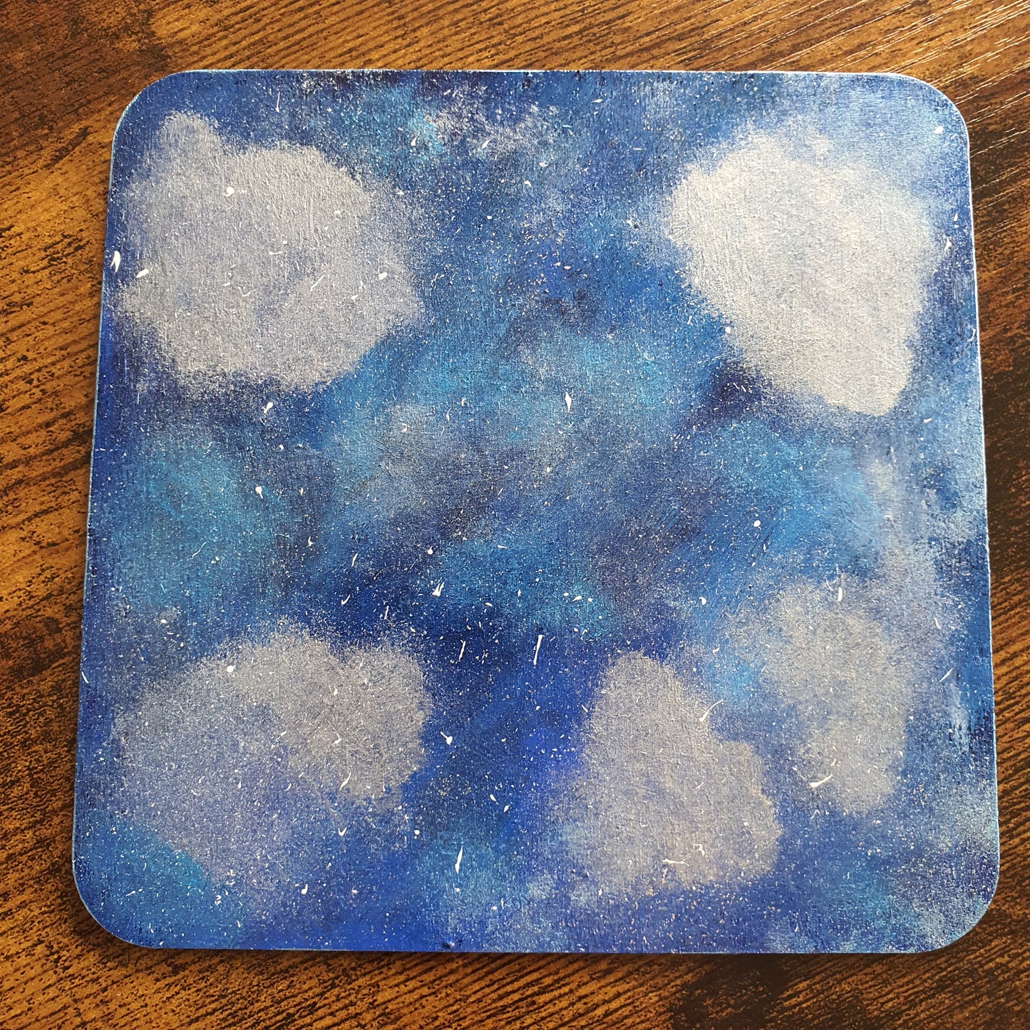 Blue galaxy with silver clouds - Wooden Painting