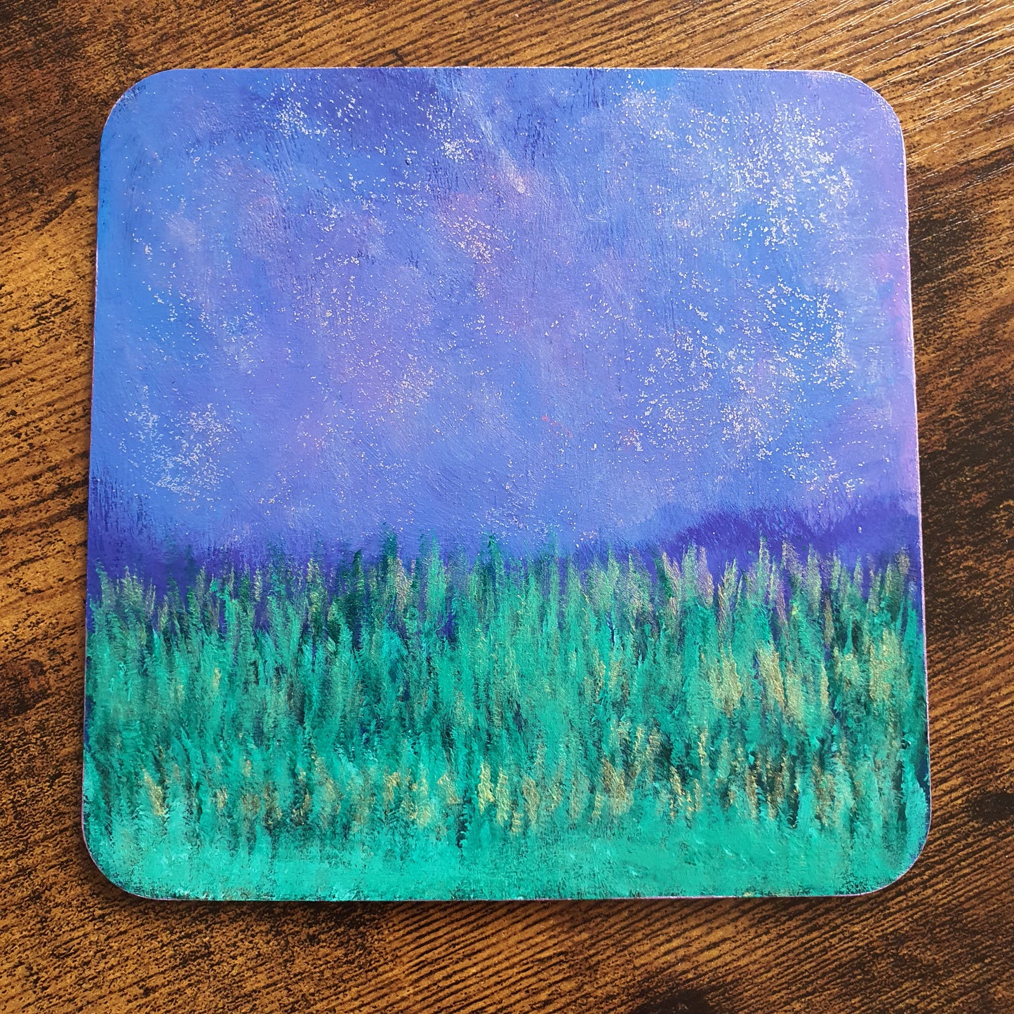 Midnight sky in a field - Wooden Painting