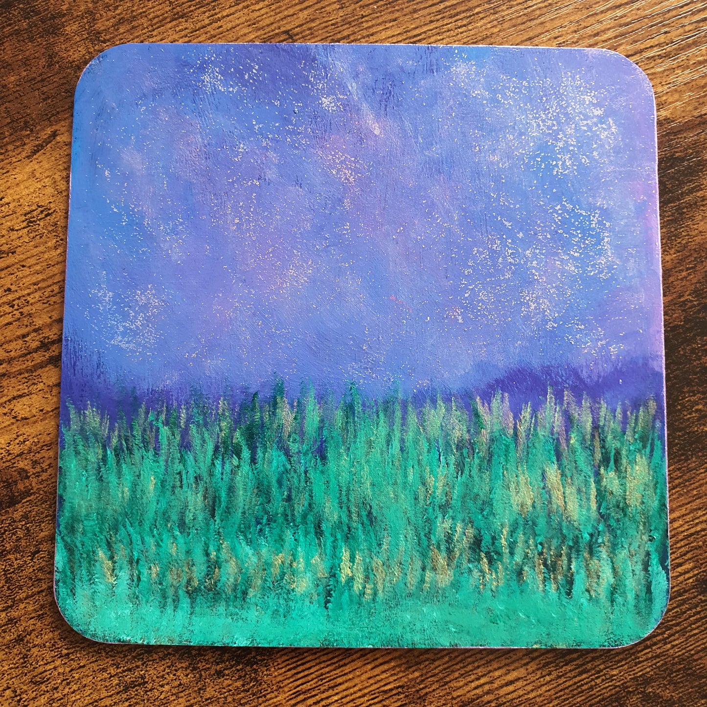 Midnight sky in a field - Wooden Painting