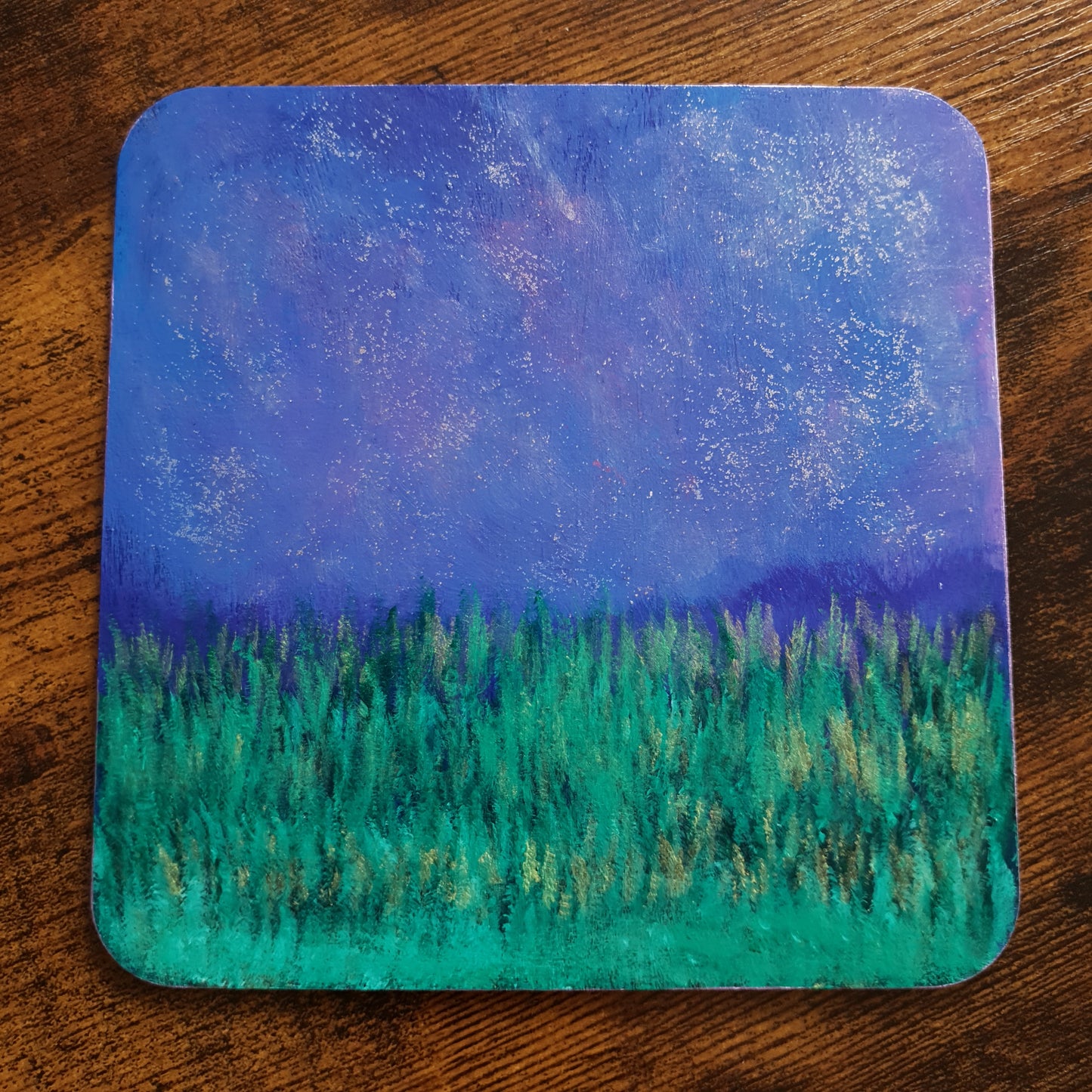 Midnight sky in a field - Wooden Painting