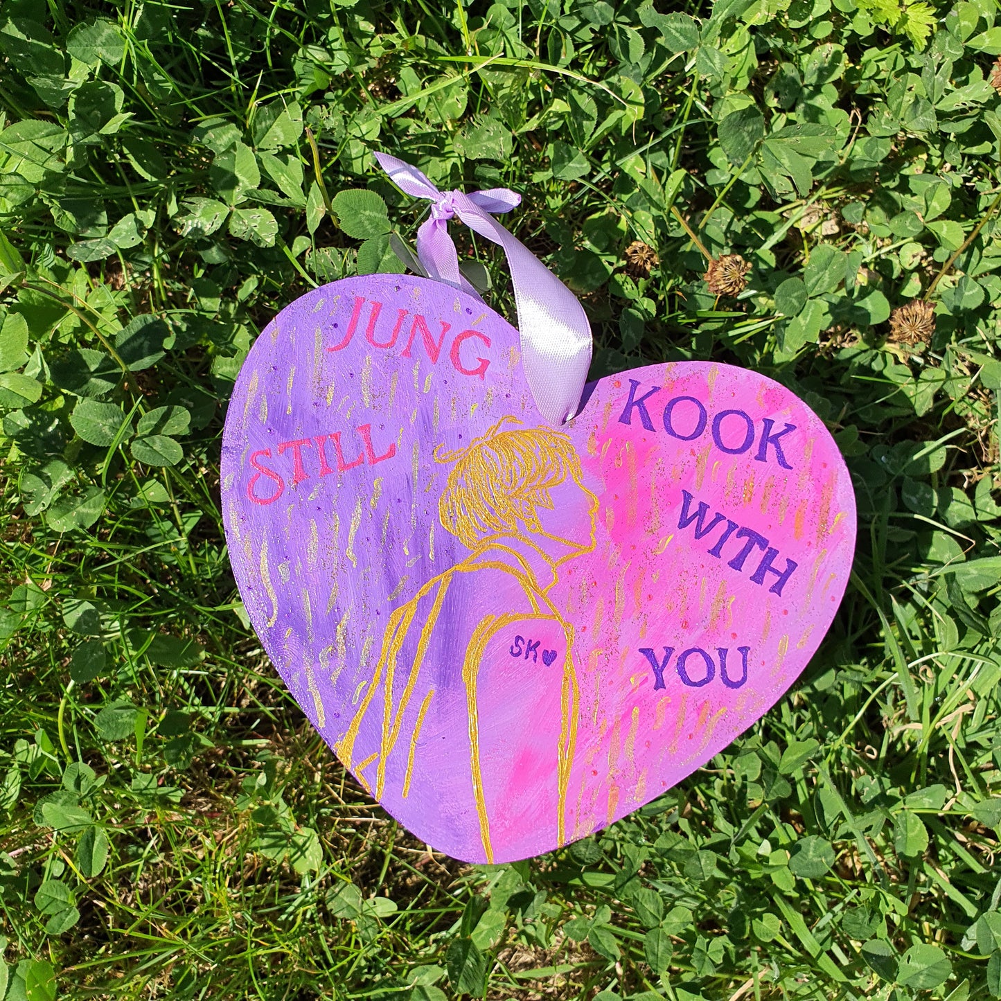 BTS Jungkook Still with You Gold Heart Wall Hanging