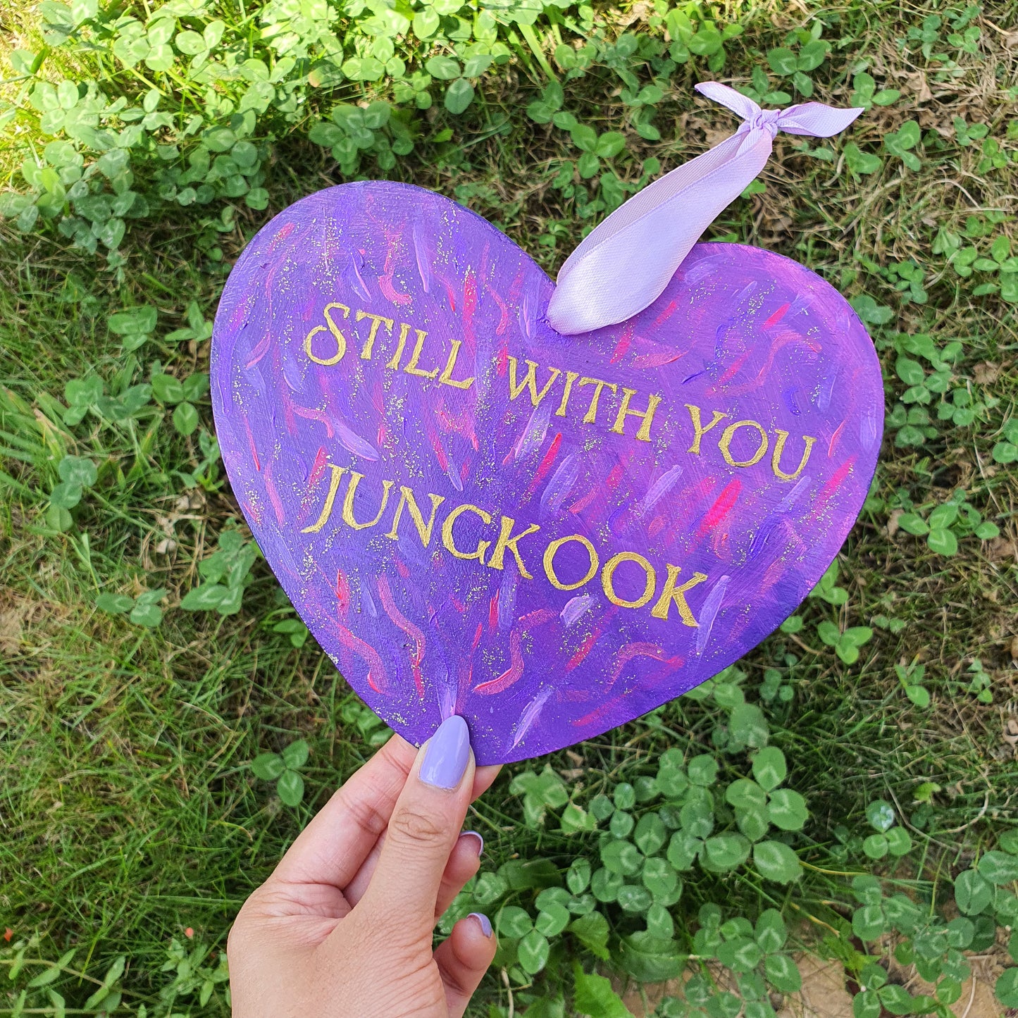 BTS Jungkook Still with You Gold Heart Wall Hanging