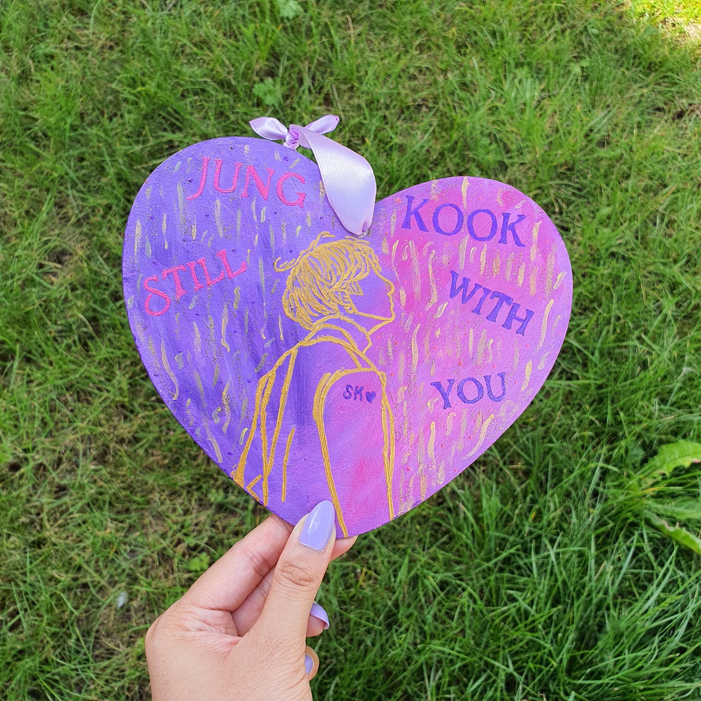 BTS Jungkook Still with You Gold Heart Wall Hanging