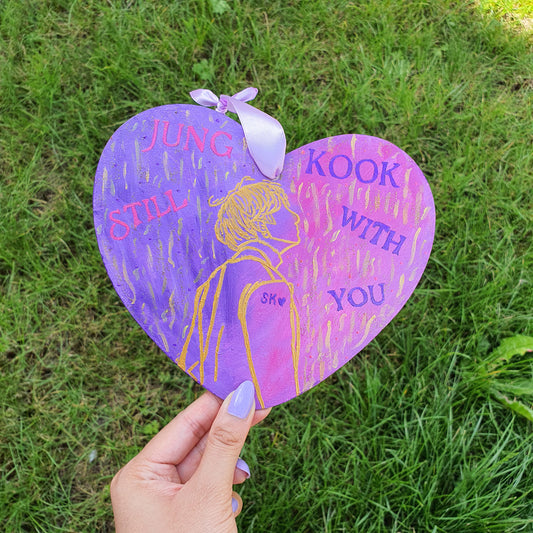 BTS Jungkook Still with You Gold Heart Wall Hanging