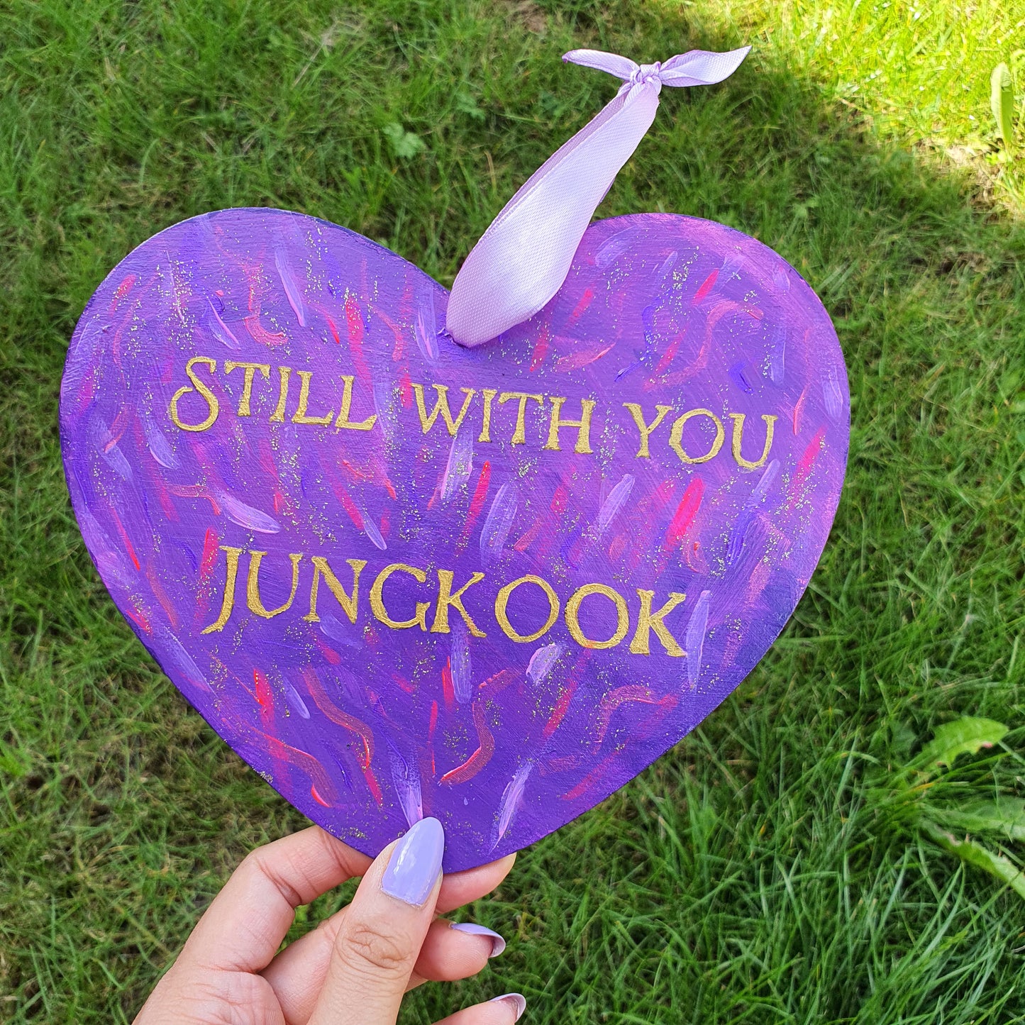 BTS Jungkook Still with You Gold Heart Wall Hanging