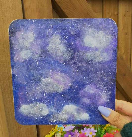 Purple galaxy clouds - Wooden Painting