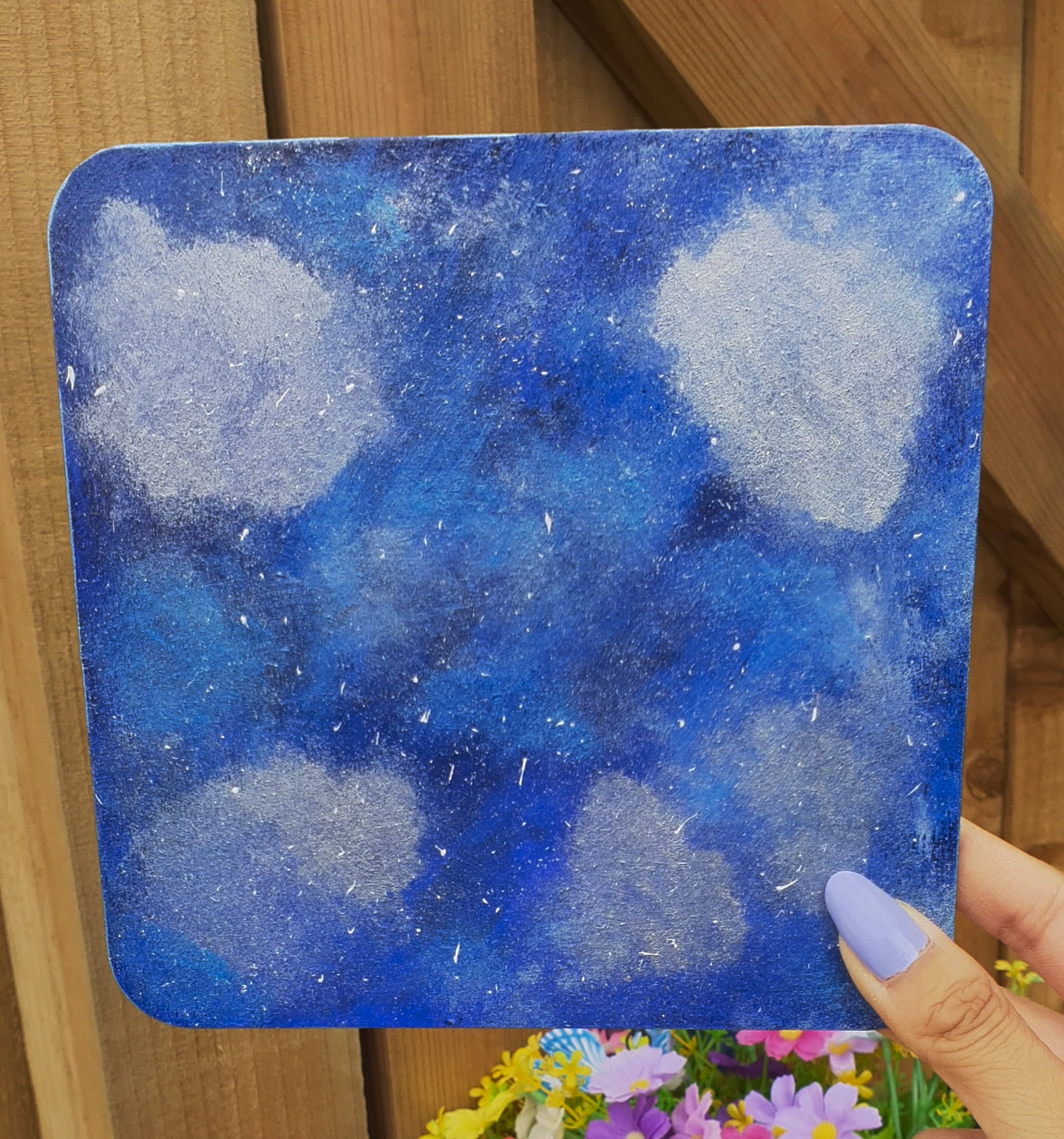 Blue galaxy with silver clouds - Wooden Painting